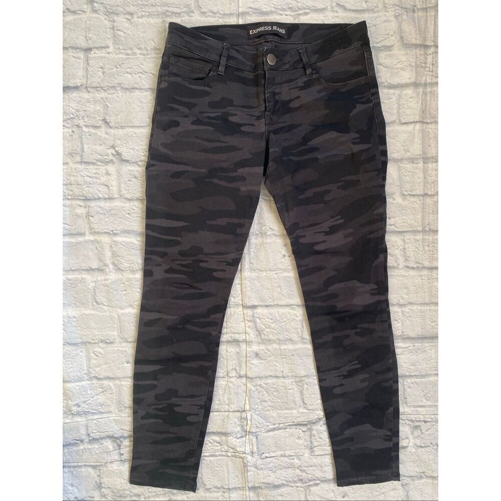 Express women 4 cotton blend low rise ankle legging stella camo black and grey
